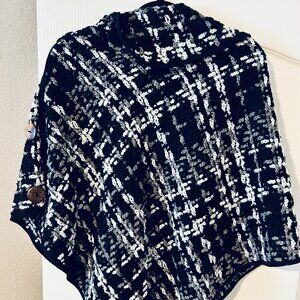 Black and white tweed poncho/cape
